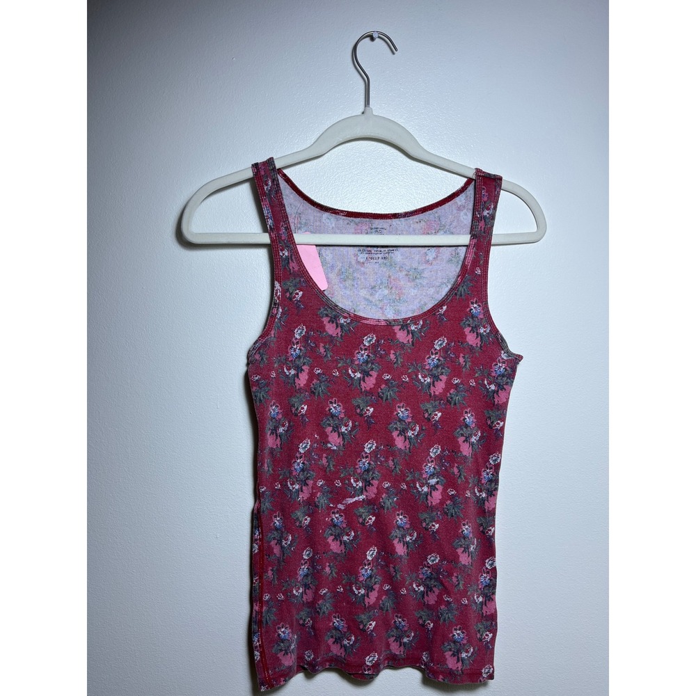 2000s‎ indie grunge Old Navy Womens Floral Ribbed Thermal Tank Top Burgundy Red